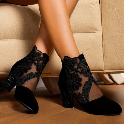 Women's Lace Mesh Chunky Heel Sandals