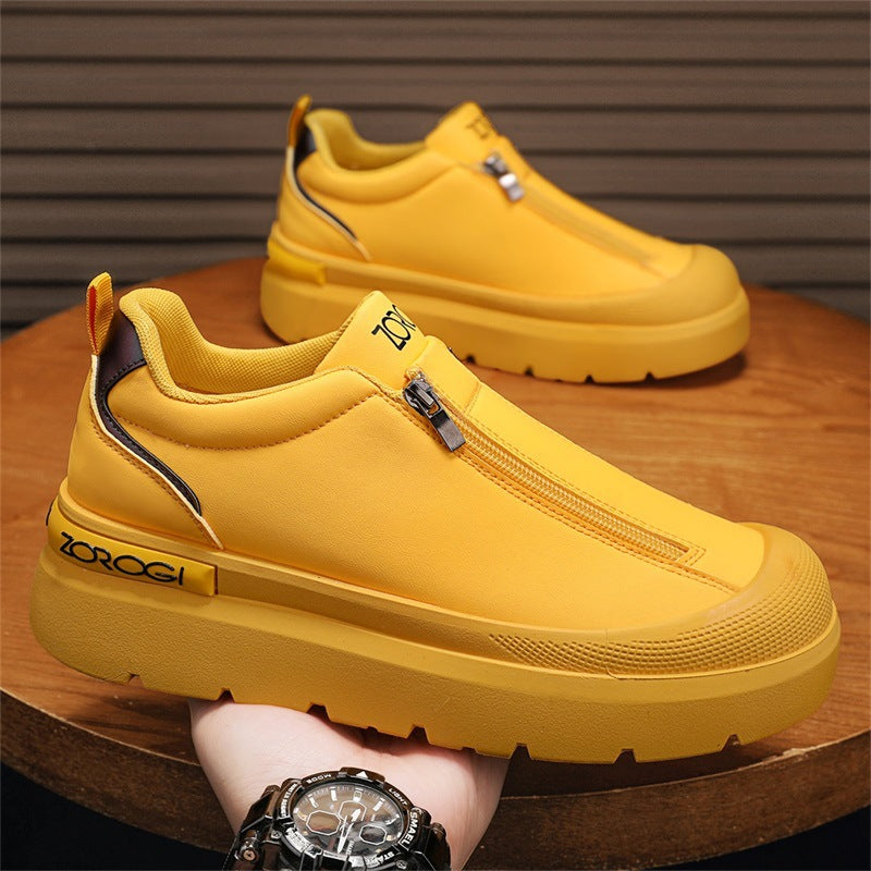 OwenGrid Men's Vintage Sporty Side Zipper Non-Slip Casual Leather Shoes