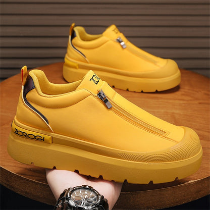OwenGrid Men's Vintage Sporty Side Zipper Non-Slip Casual Leather Shoes