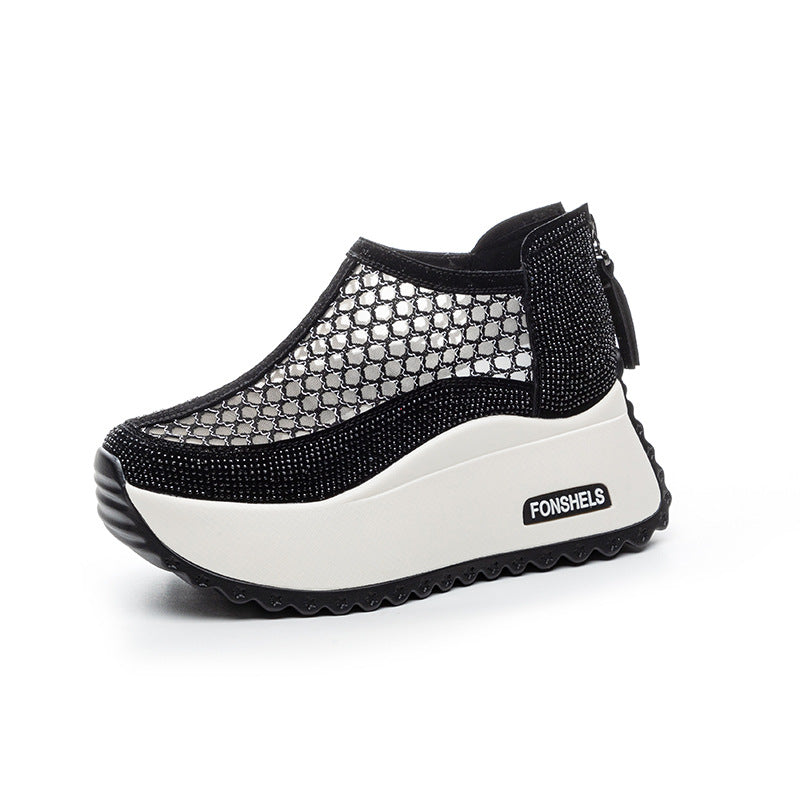 Women's Hollow Mesh Back Zipper Platform Shoes