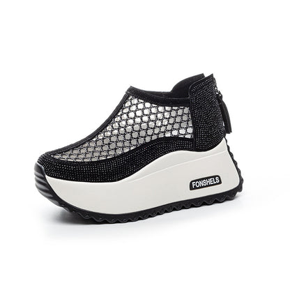 Women's Hollow Mesh Back Zipper Platform Shoes