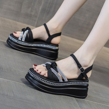 Women's Soft-Sole Rhinestone Heightening Roman Sandals