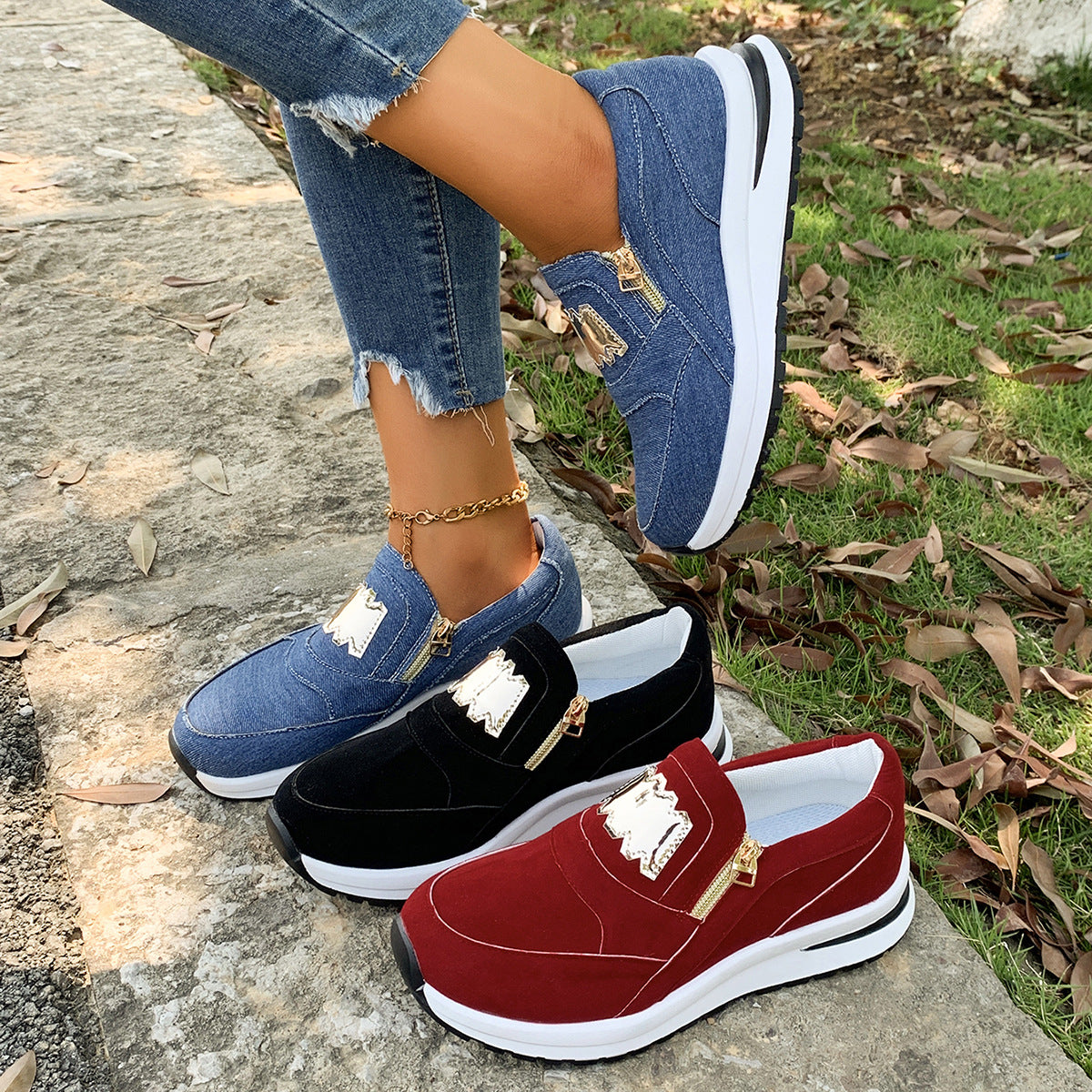 Women's Thick-soled Side Zipper Casual Shoes
