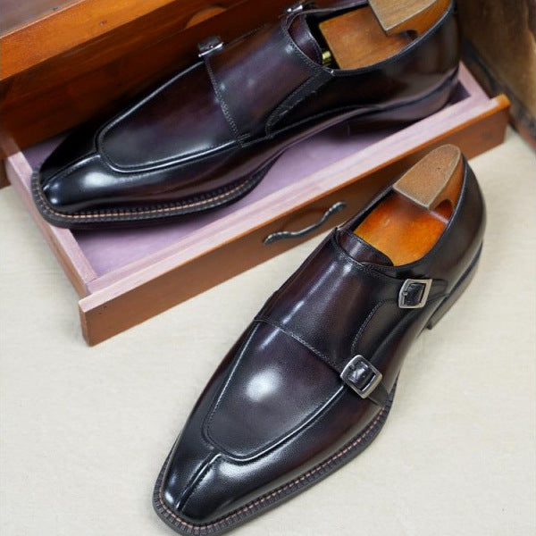 OwenGrid Men's Versatile Double Buckle Business Leather Shoes
