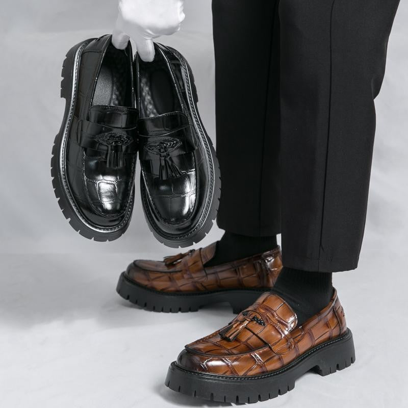 OwenGrid Men's Tassel Platform Casual Loafers