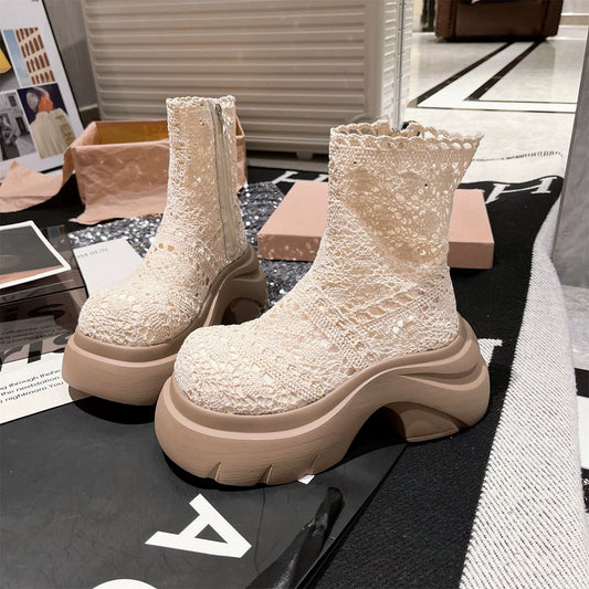 Women's Thick-soled Lace Mesh Breathable Martin Boots
