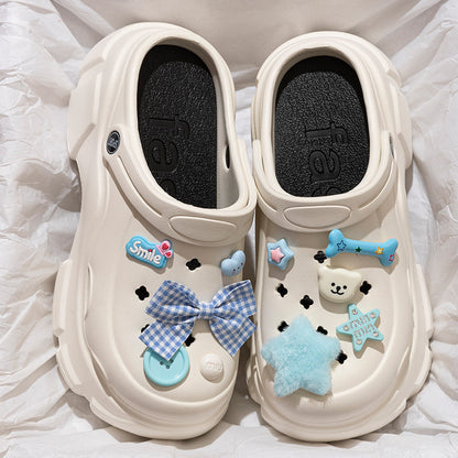 Blue Plush Star Platform Clogs