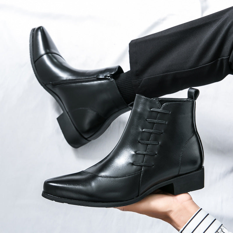 OwenGrid Men's Side Zipper Retro Pointed-toe Casual Martin Boots