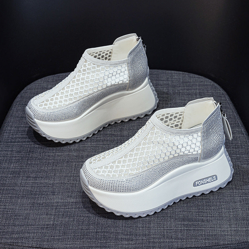 Women's Hollow Mesh Back Zipper Platform Shoes