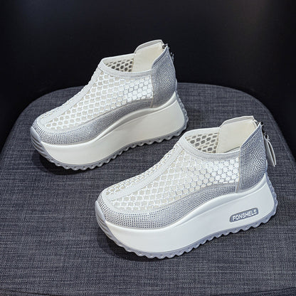 Women's Hollow Mesh Back Zipper Platform Shoes