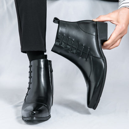 OwenGrid Men's Side Zipper Retro Pointed-toe Casual Martin Boots