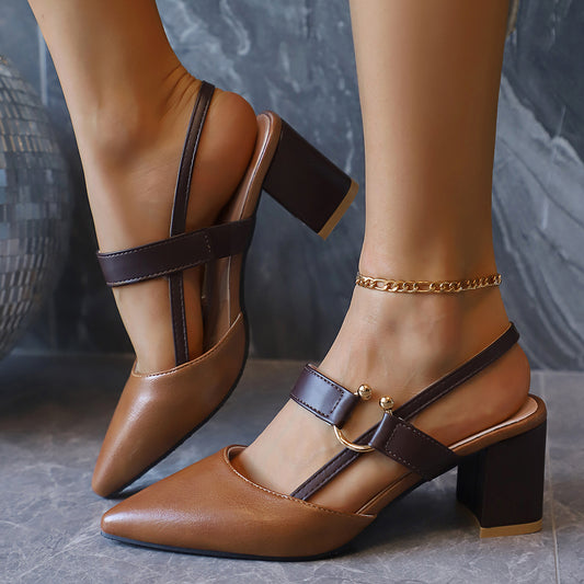 Pointed-Toe Single-Ankle-Strap Roman Heels