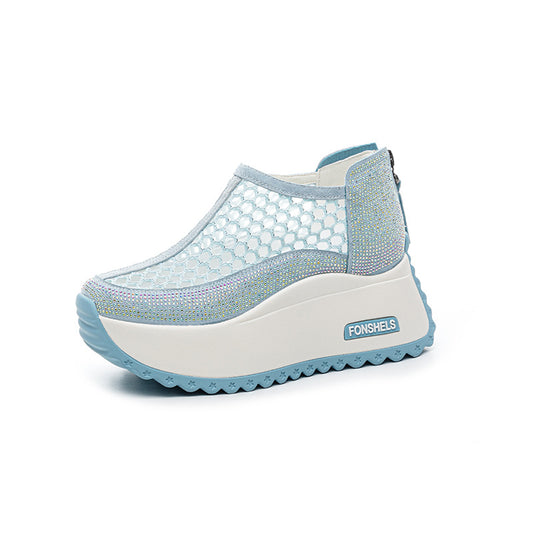 Women's Hollow Mesh Back Zipper Platform Shoes