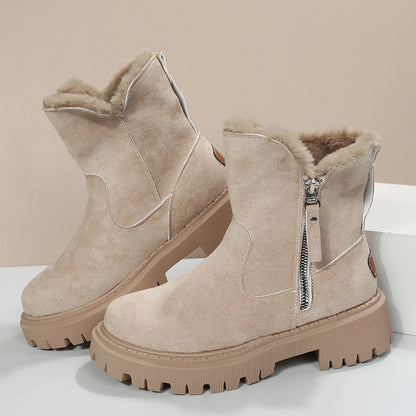 Winter High-top Side Zipper Fashionable Plus Velvet Snow Boots