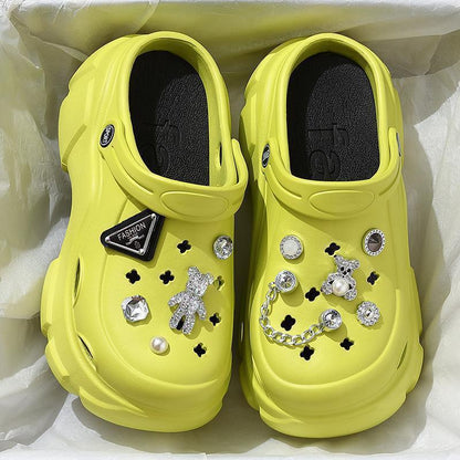 Blue Plush Star Platform Clogs