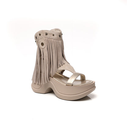 Women's Tassel Rivet Platform Roman Sandal Boots