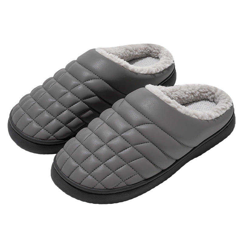 New Indoor Non-slip PU Waterproof Warm Slippers