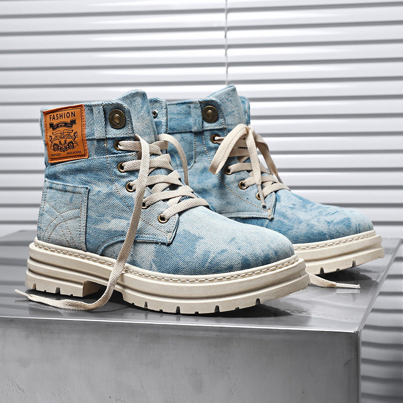 OwenGrid Men's Fashionable Denim Design Lace Up Boots