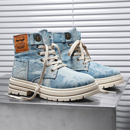 OwenGrid Men's Fashionable Denim Design Lace Up Boots
