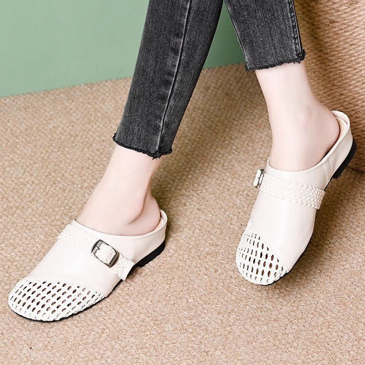 Cowhide New Slippers Fashion Braided Sandals