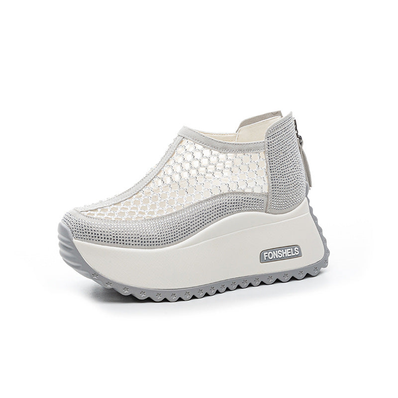 Women's Hollow Mesh Back Zipper Platform Shoes