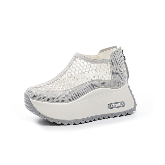 Women's Hollow Mesh Back Zipper Platform Shoes