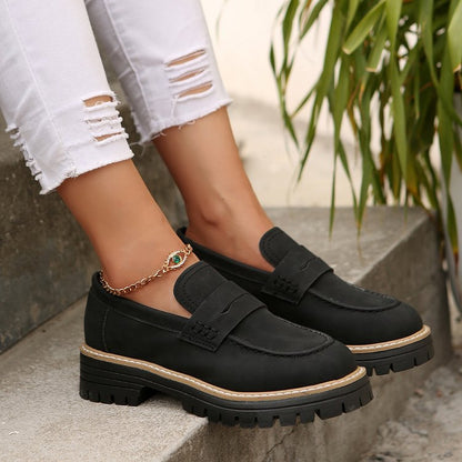 Women's Thick-Soled Comfortable Wide Fit Round Toe Slip-On Casual Loafers