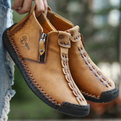 Unisex Handmade Zippered Cowhide Boots