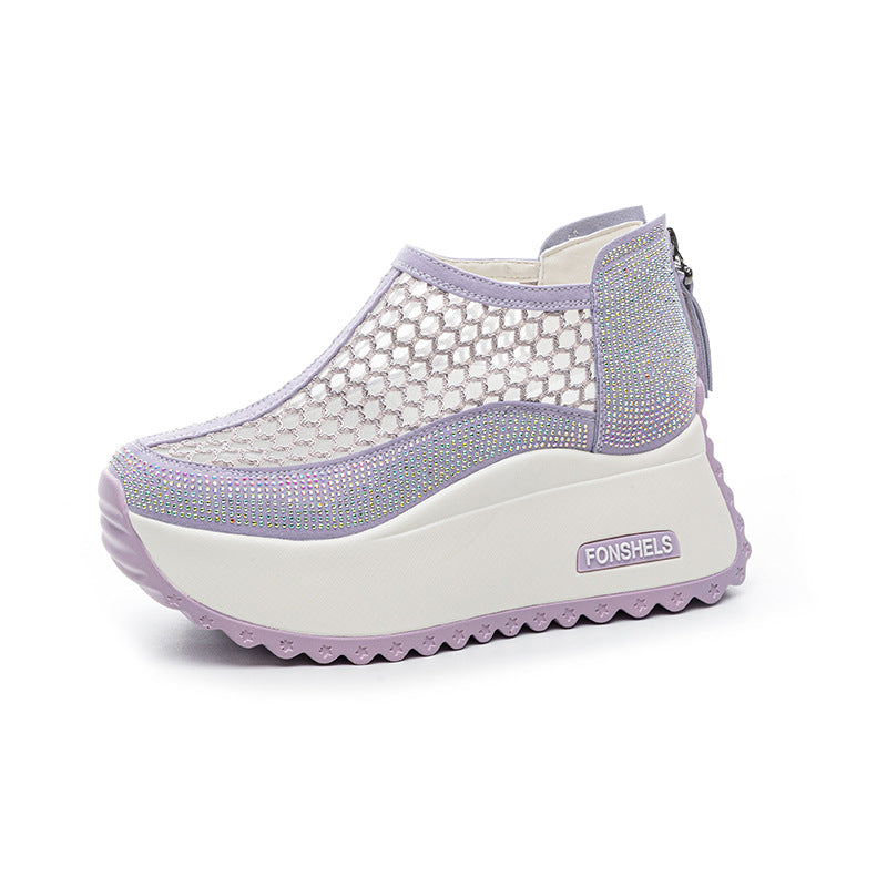 Women's Hollow Mesh Back Zipper Platform Shoes