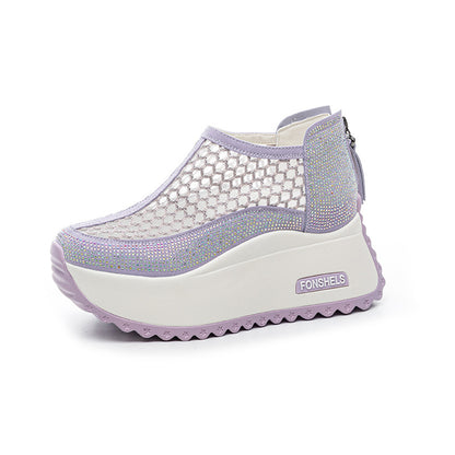 Women's Hollow Mesh Back Zipper Platform Shoes