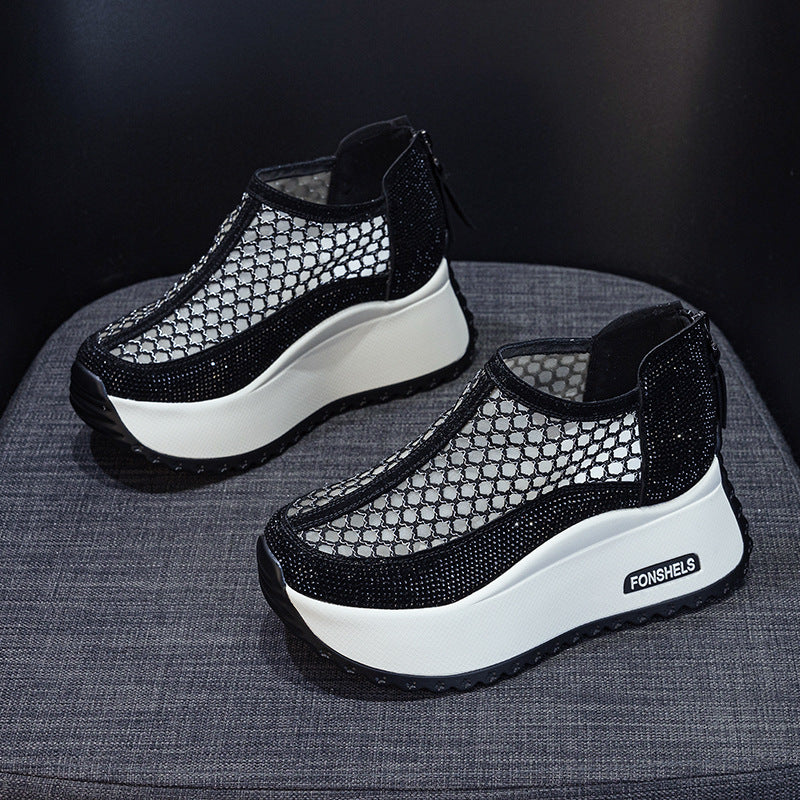 Women's Hollow Mesh Back Zipper Platform Shoes