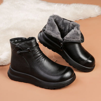 Women's Fleece-Lined Non-Slip Leather Ankle Boots