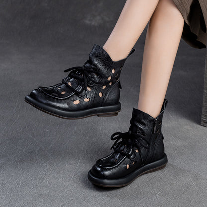 Women's Vintage Cutout Soft Cowhide Ankle Boots