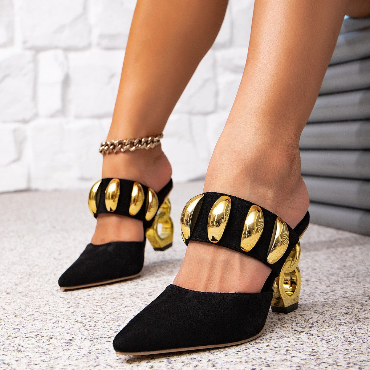 Women's Gold Buckle Slingback High Heel Sandals