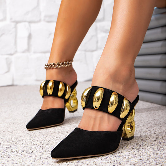 Women's Gold Buckle Slingback High Heel Sandals