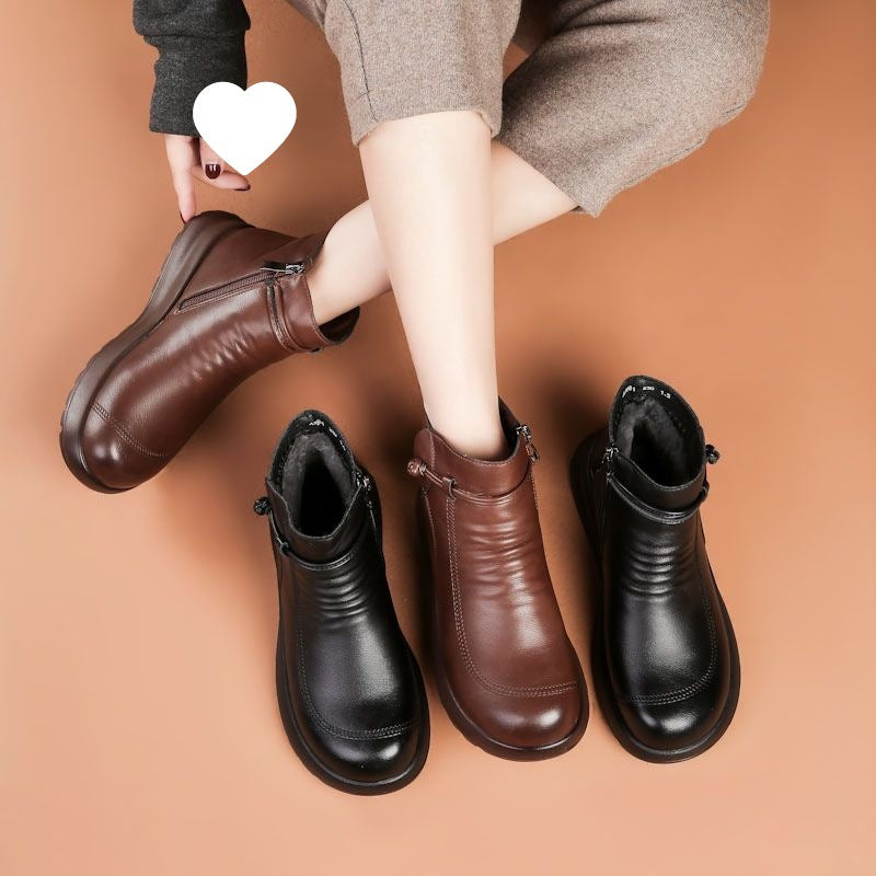 Women's Fleece-Lined Non-Slip Leather Ankle Boots