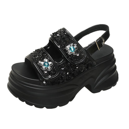 Women's Platform Lightweight Sandals with Sequined Rhinestones
