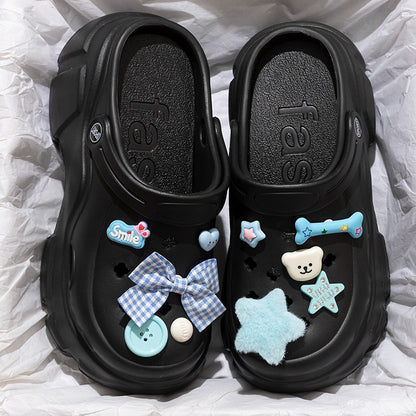 Blue Plush Star Platform Clogs