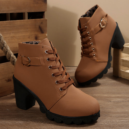 Women's Lace-Up Chunky Heel Ankle Boots