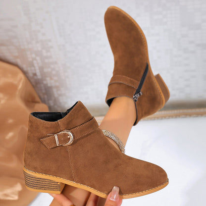 Women's Metal Buckle Suede Ankle Boots