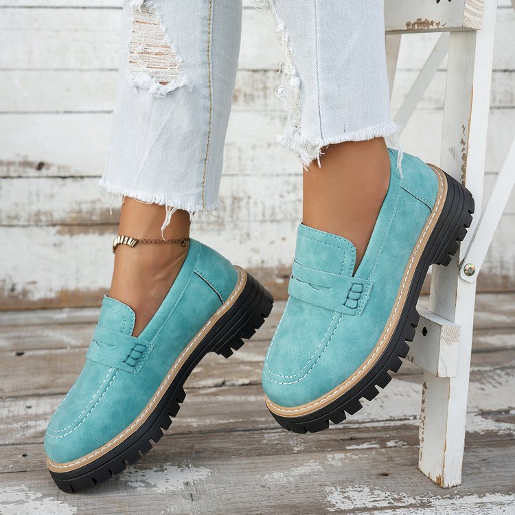 Women's Thick-Soled Comfortable Wide Fit Round Toe Slip-On Casual Loafers