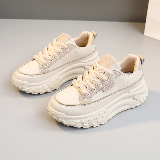 Women's Autumn Thick-soled Leather Sneakers