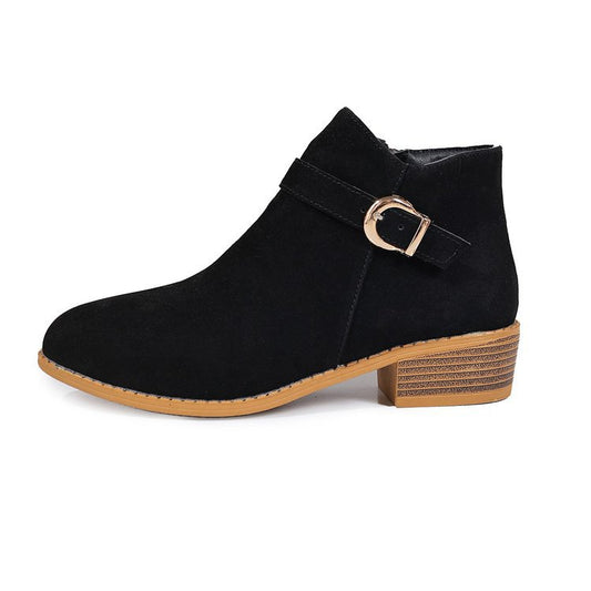 Women's Metal Buckle Suede Ankle Boots
