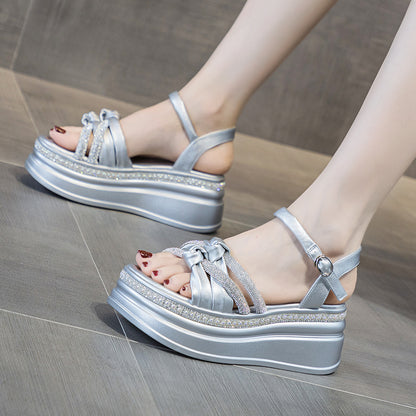 Women's Soft-Sole Rhinestone Heightening Roman Sandals