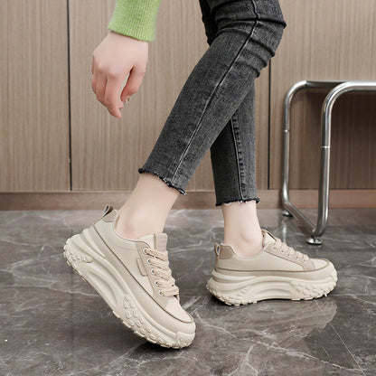 Women's Autumn Thick-soled Leather Sneakers