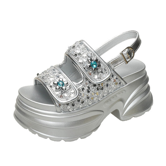 Women's Platform Lightweight Sandals with Sequined Rhinestones