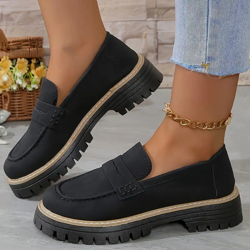Women's Thick-Soled Comfortable Wide Fit Round Toe Slip-On Casual Loafers