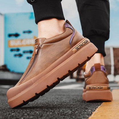 OwenGrid Men's Vintage Sporty Side Zipper Non-Slip Casual Leather Shoes