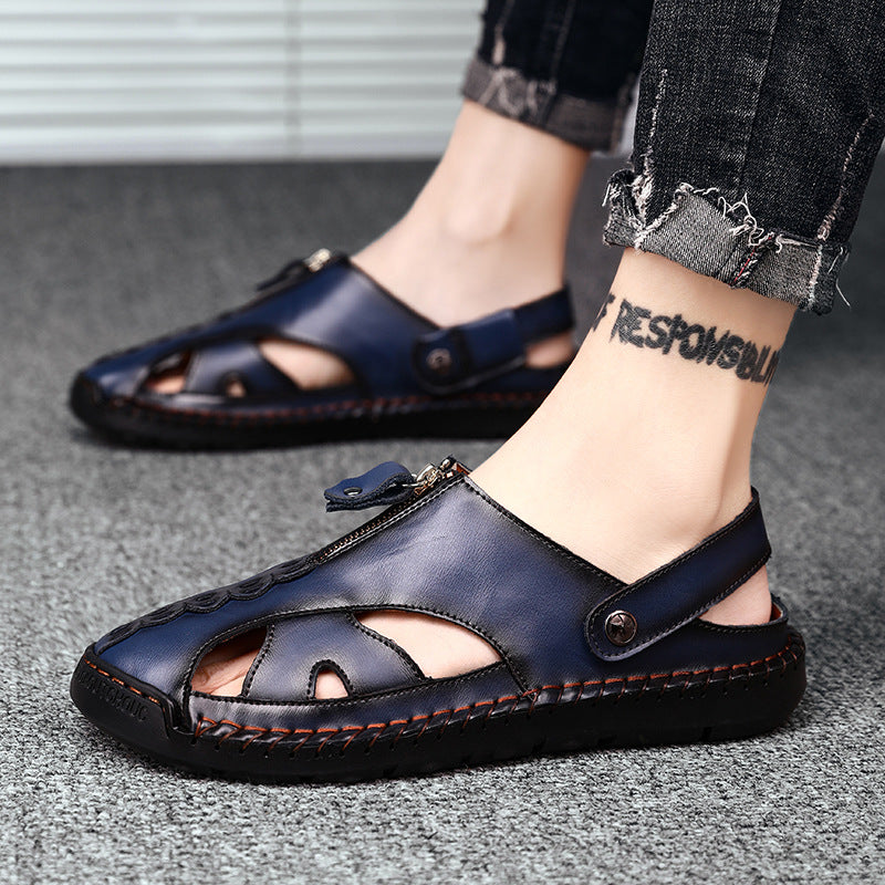 OwenGrid Men's Casual Plain Color Leather Sandals