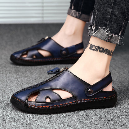 OwenGrid Men's Casual Plain Color Leather Sandals